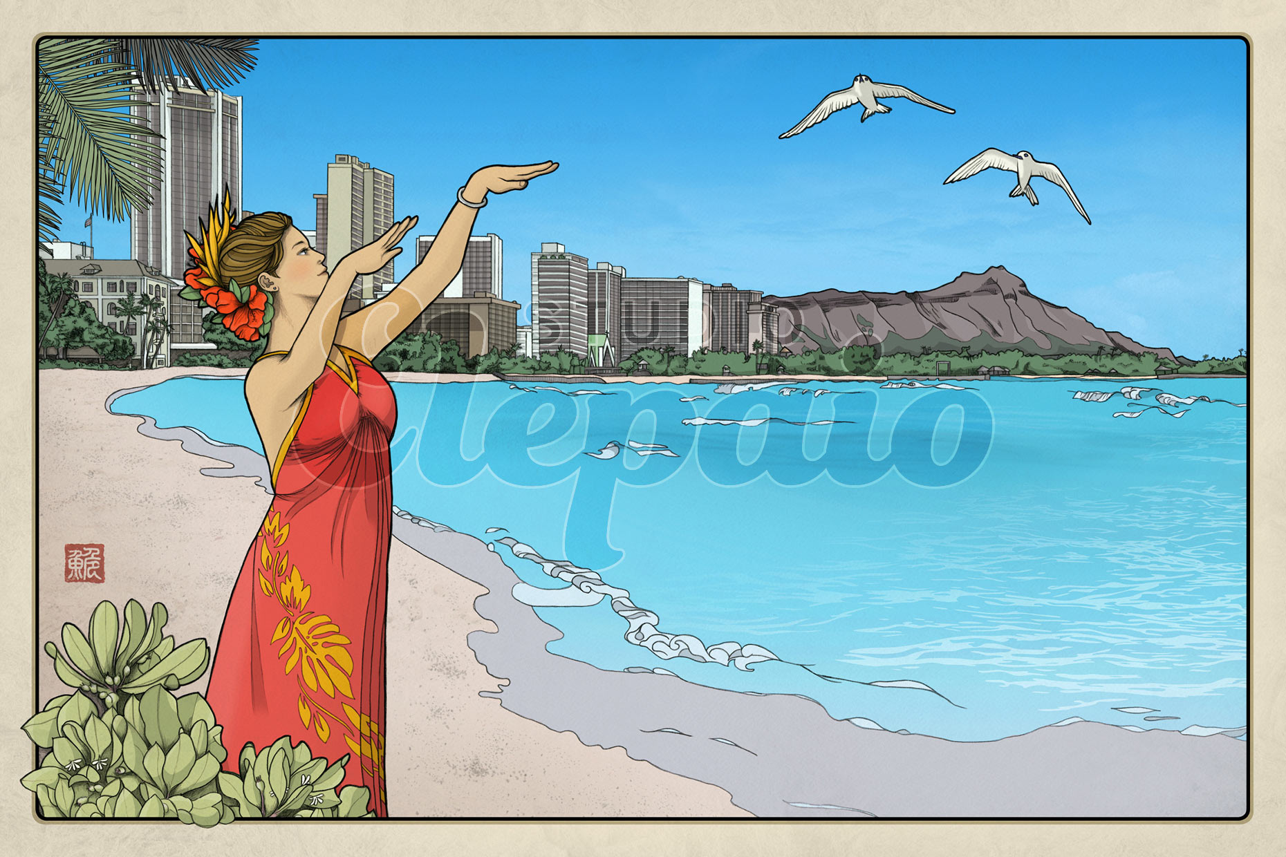 Thirty-six Views of Diamond Head No.1 Waikiki Bay